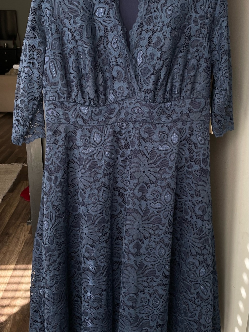 NWT Kiyonna Womens Plus Size Navy Blue Mademoiselle Lace A-Line Midi Dress 1X - Picture 4 of 10